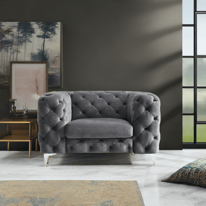 The Rocky Chesterfield Sofas Sets in Luxury Dark Grey Velvet, Express Delivery - MOOAZAA SHOP