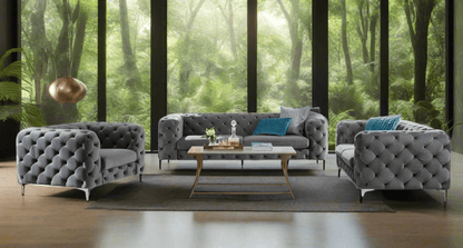 The Rocky Chesterfield Sofas Sets in Luxury Dark Grey Velvet, Express Delivery - MOOAZAA SHOP