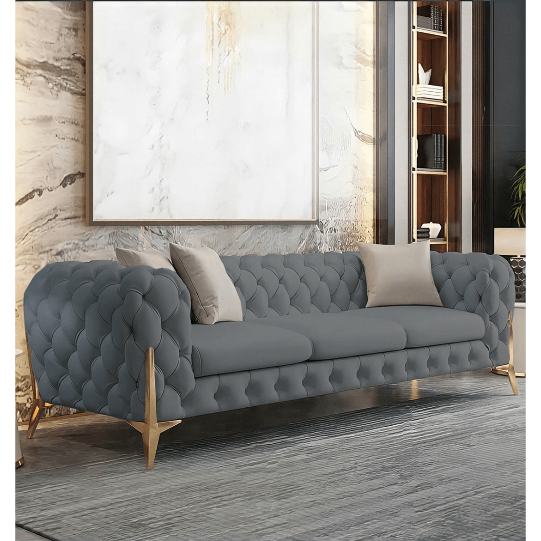 The Rocky Chesterfield Sofas Sets in Luxury Grey Leather - MOOAZAA
