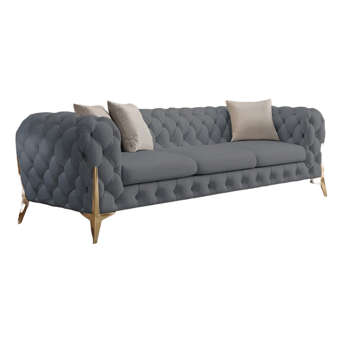 The Rocky Chesterfield Sofas Sets in Luxury Grey Leather - MOOAZAA