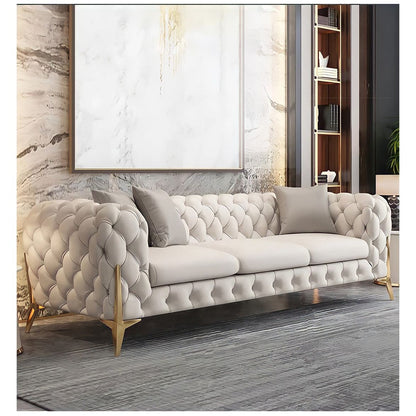 The Rocky Chesterfield Sofas Sets in Luxury Light Cream Leather - MOOAZAA SHOP