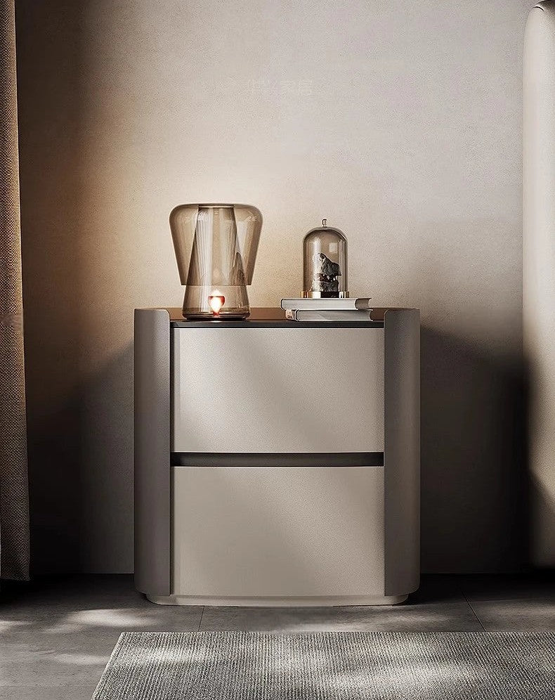 The Smoky Rain Wood Bedside Table - MOOAZAA