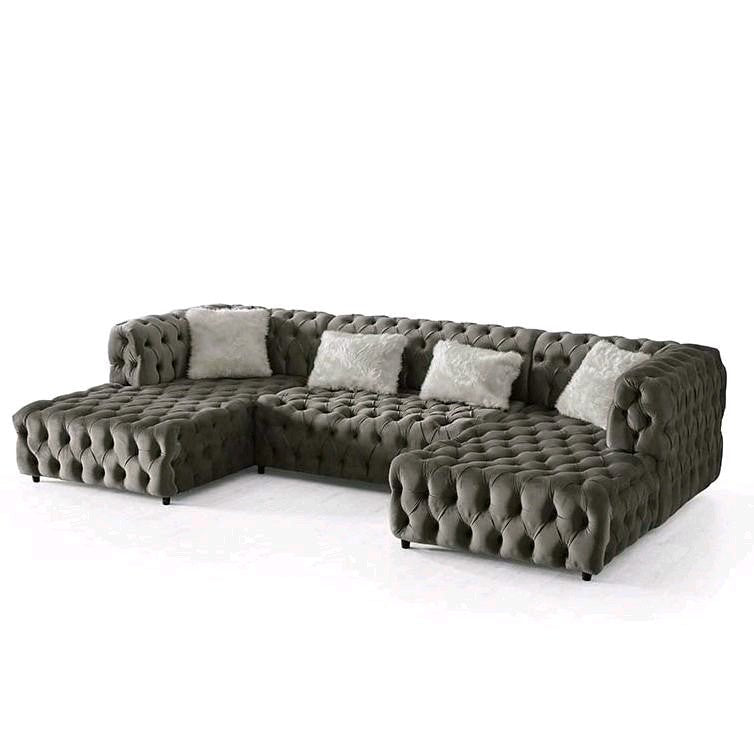 The U - Shaped Rocky Chesterfield Dark Grey Velvet Corner Sofa - MOOAZAA