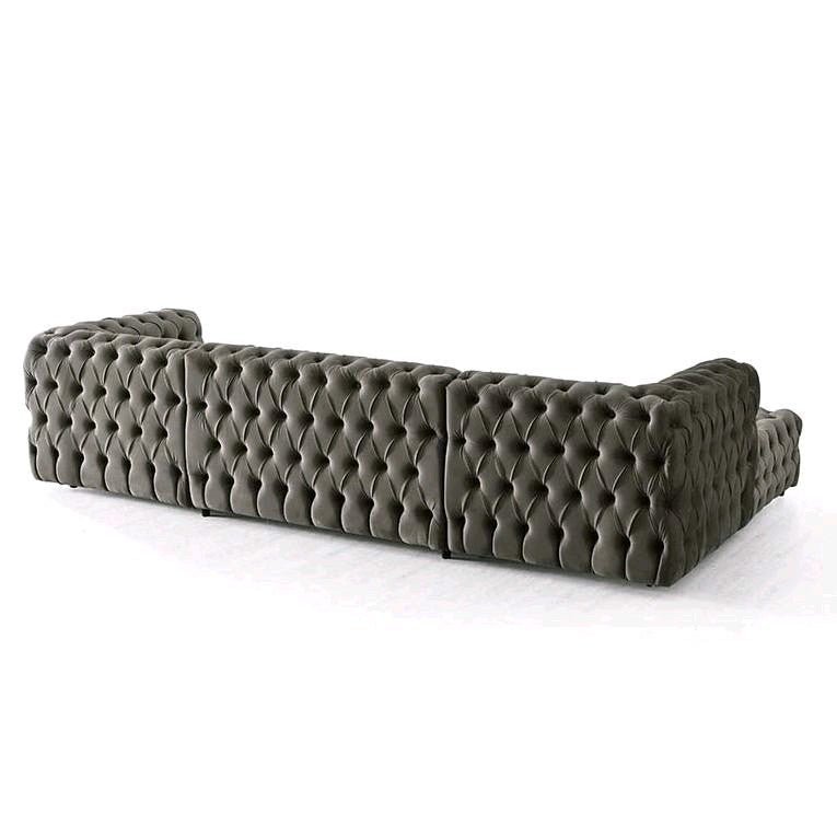 The U - Shaped Rocky Chesterfield Dark Grey Velvet Corner Sofa - MOOAZAA