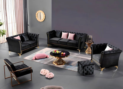 Venice Sofa Sets in Luxury Black Velvet - MOOAZAA SHOP