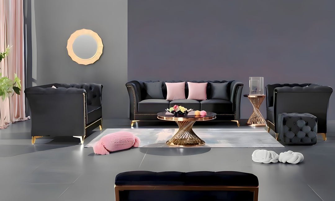 Venice Sofa Sets in Luxury Black Velvet - MOOAZAA SHOP