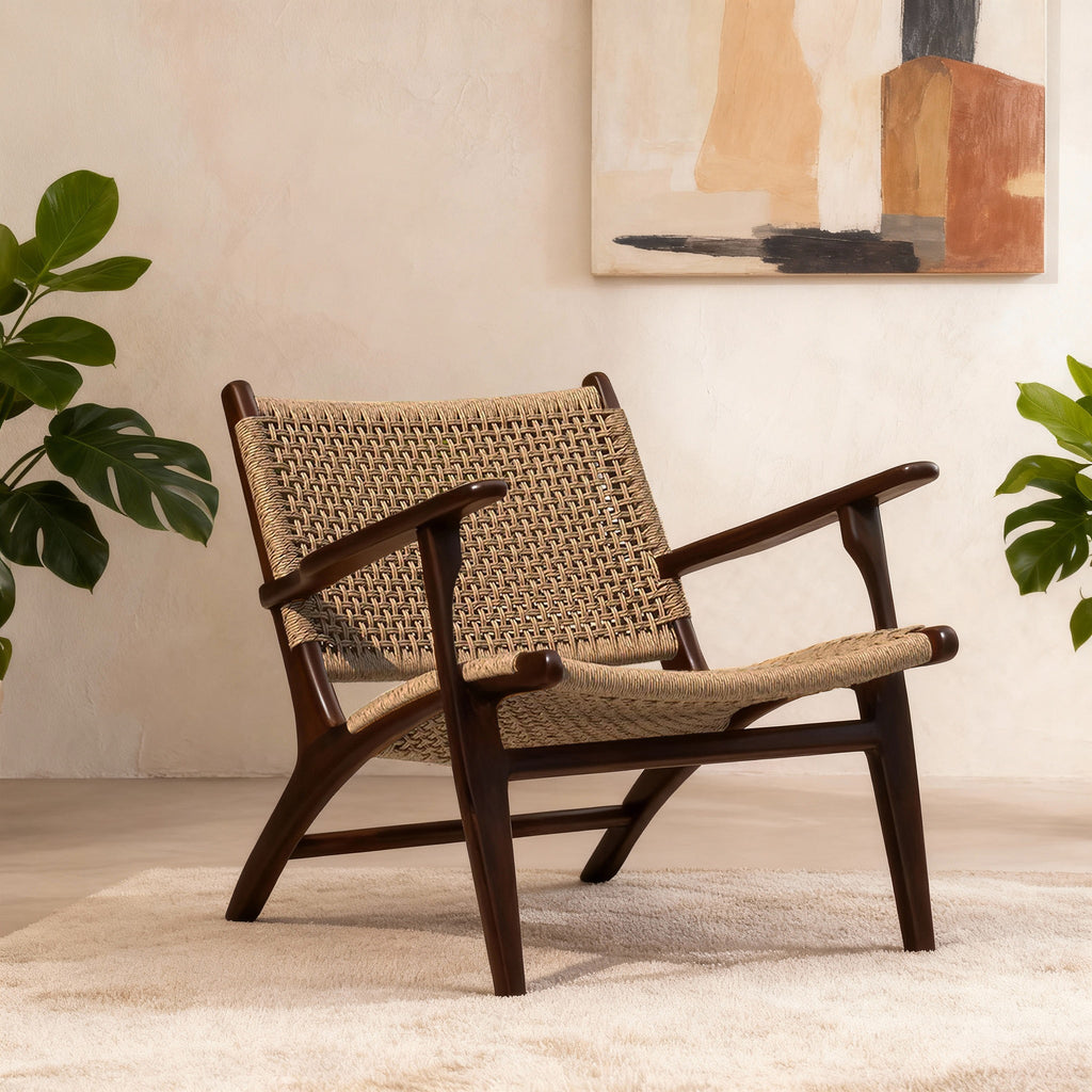 Zara Chocolate Rattan Accent Chair With Armrest - MOOAZAA